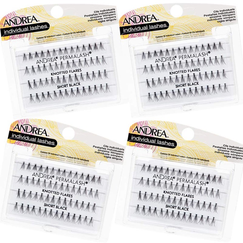 Andrea Individual Lashes Knotted Flares, Short - Black, Lightweight, Natural Look DIY Lash Clusters, Eyelash Extension Kit, 4 Pack - Image 1