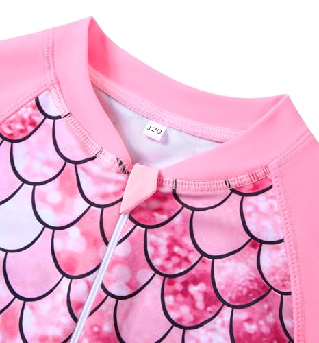 Ghteas Toddler Girls Long Sleeve Swimsuit Pink Colorful Mermaid Girls Bathing Suit 5-6 Years - Image 4
