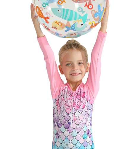 Ghteas Toddler Girls Long Sleeve Swimsuit Pink Colorful Mermaid Girls Bathing Suit 5-6 Years - Image 2