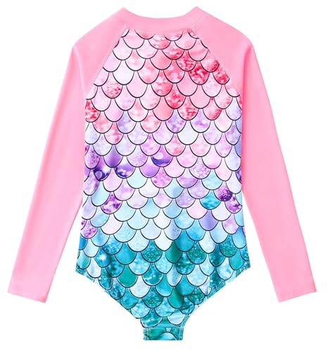Ghteas Toddler Girls Long Sleeve Swimsuit Pink Colorful Mermaid Girls Bathing Suit 5-6 Years - Image 3