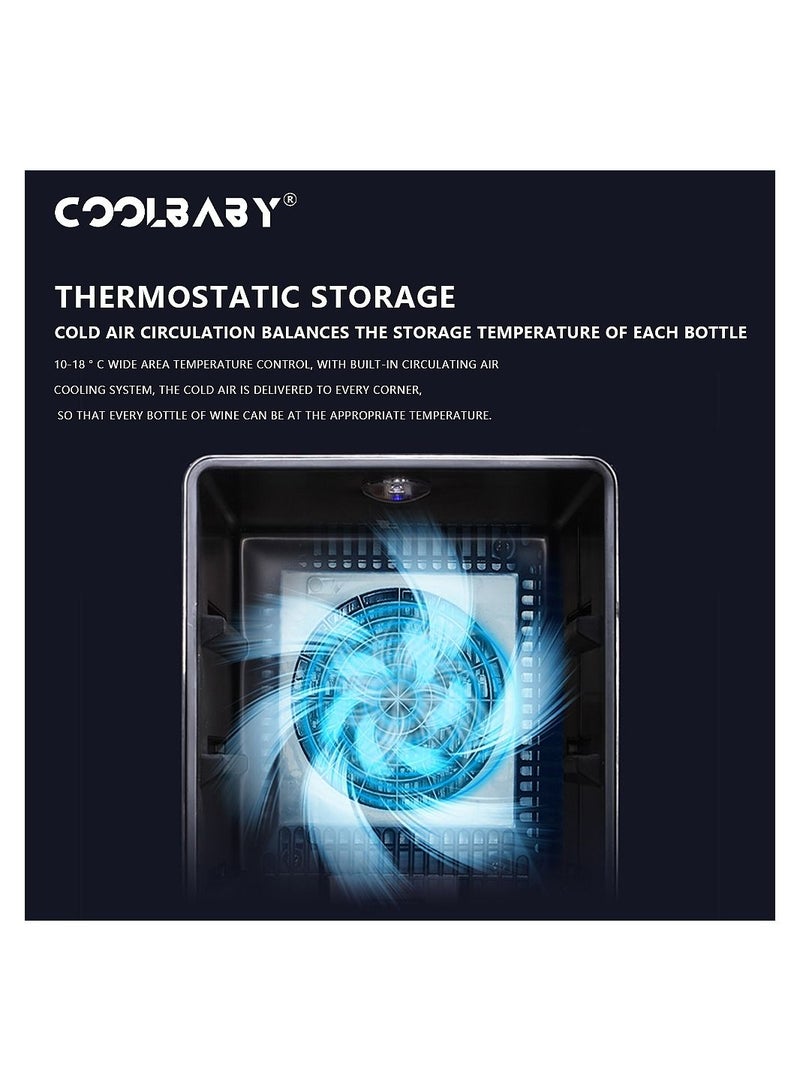 كول بيبي ثلاجة تبريد نبيذ COOLBABY بسعة 18 زجاجة، سعة 48 لترًا، خزانة نبيذ صامتة تعمل بتقنية التبريد الحراري الكهربائي مع تحكم ثابت في درجة الحرارة، إضاءة LED، باب زجاجي، نظام موازنة الرطوبة، 6 أرفف - أسود - Image 4
