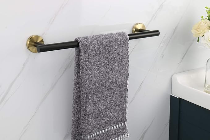 LUXIUR 4 Piece Towel Hanger for Wash Basin, Towel Rod for Bathroom, 304 Grade Stainless Steel Wall Hooks for Hanging Strong 5kg, Toilet Paper Roll Holder, Towel Bar for Wash Basin, Black Gold - Image 2