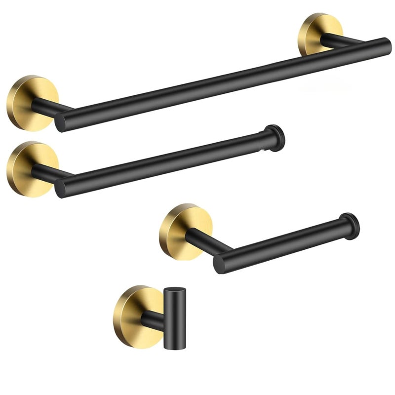 LUXIUR 4 Piece Towel Hanger for Wash Basin, Towel Rod for Bathroom, 304 Grade Stainless Steel Wall Hooks for Hanging Strong 5kg, Toilet Paper Roll Holder, Towel Bar for Wash Basin, Black Gold - Image 1