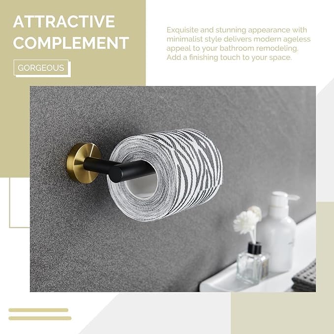 LUXIUR 4 Piece Towel Hanger for Wash Basin, Towel Rod for Bathroom, 304 Grade Stainless Steel Wall Hooks for Hanging Strong 5kg, Toilet Paper Roll Holder, Towel Bar for Wash Basin, Black Gold - Image 3