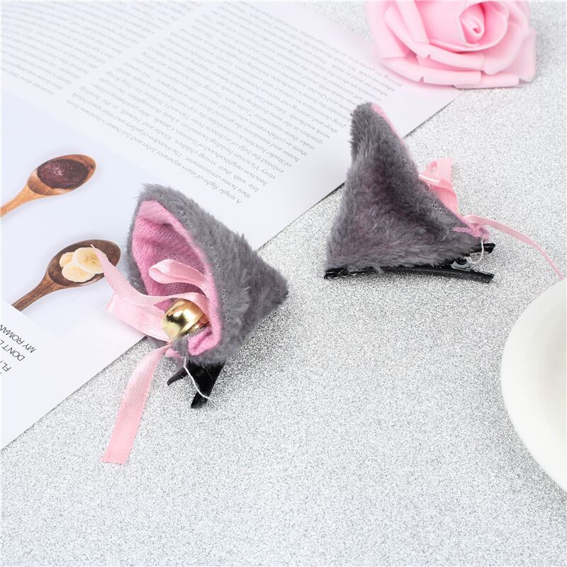 Generic Anime Cat Ear Headband Cosplay Paw Gloves Cute Tail Gray hairpin pair