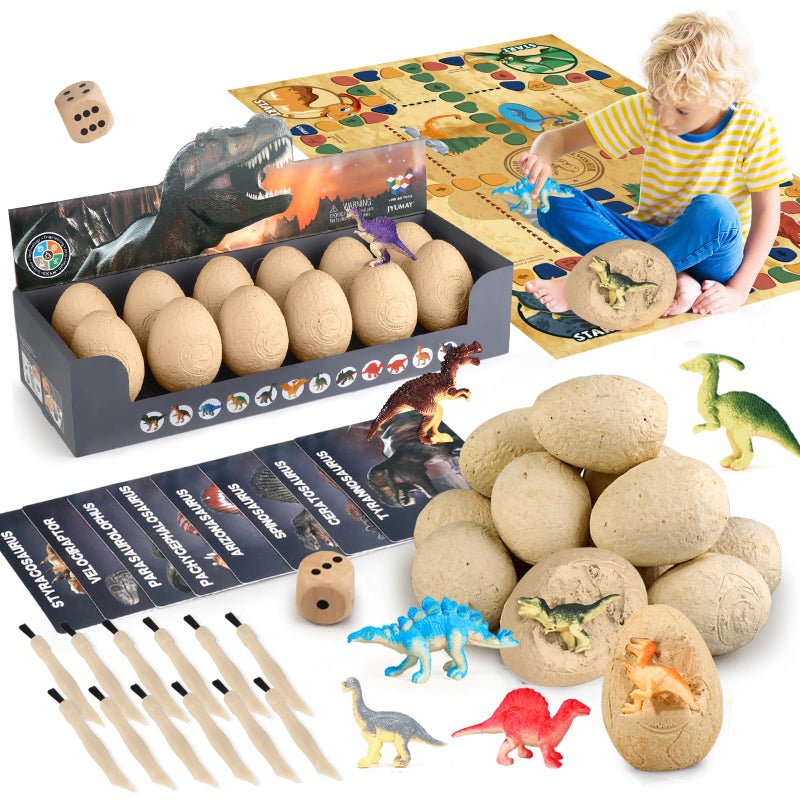 Woumserta Jumbo Dino Egg Dig Kit, Dinosaur Toys for Kids 5-7, Dinosaur Eggs with 12 Dinosaurs inside, Dino Toy Outdoor Gift with Dinosaur Card, Dinosaur Egg Excavation for Kids Boys Girls Gift 6 and up year old - Image 1