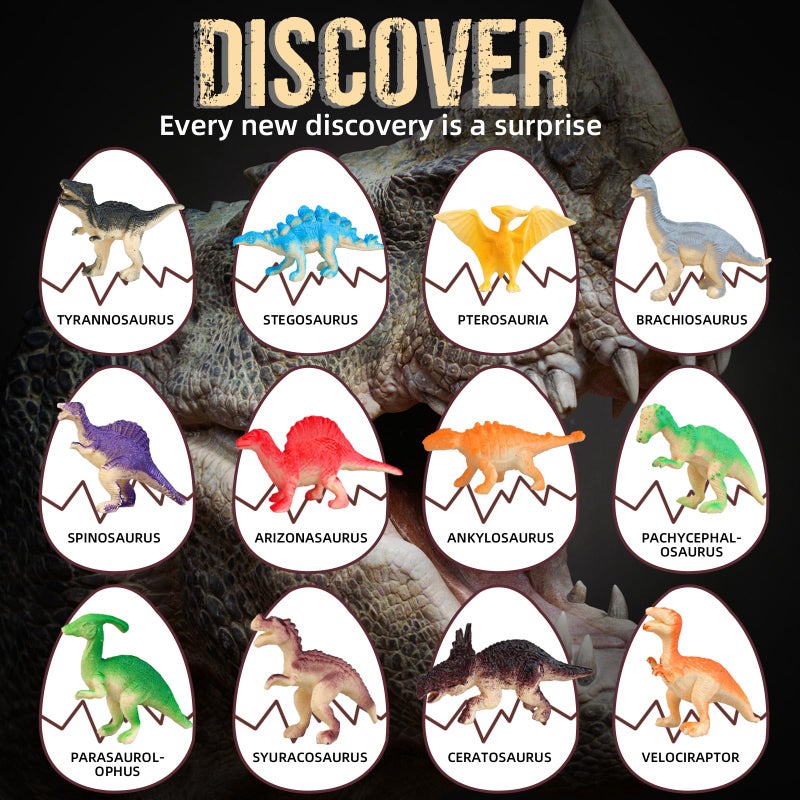 Woumserta Jumbo Dino Egg Dig Kit, Dinosaur Toys for Kids 5-7, Dinosaur Eggs with 12 Dinosaurs inside, Dino Toy Outdoor Gift with Dinosaur Card, Dinosaur Egg Excavation for Kids Boys Girls Gift 6 and up year old - Image 4