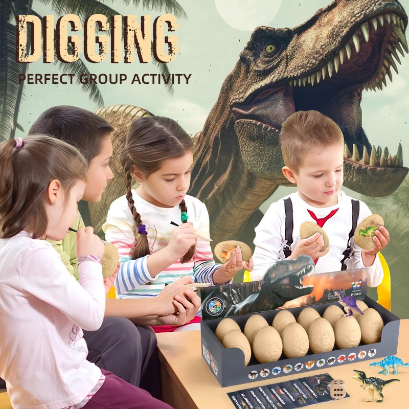 Woumserta Jumbo Dino Egg Dig Kit, Dinosaur Toys for Kids 5-7, Dinosaur Eggs with 12 Dinosaurs inside, Dino Toy Outdoor Gift with Dinosaur Card, Dinosaur Egg Excavation for Kids Boys Girls Gift 6 and up year old - Image 3