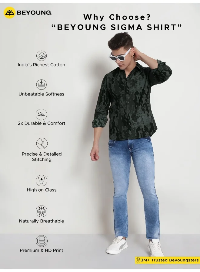 Beyoung Long Sleeve Camo Dots Printed Shirts for Men