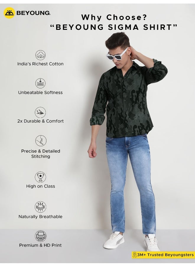 Beyoung Long Sleeve Camo Dots Printed Shirts for Men  - Image 5