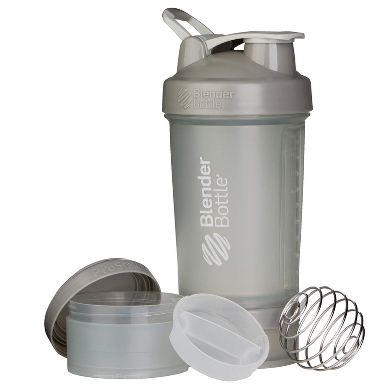 BlenderBottle زجاجة خلط BlenderBottle مع منظم حبوب ومساحة لتخزين مسحوق البروتين نظام ProStak، سعة 22 أونصة، رمادي حصوي - Image 1