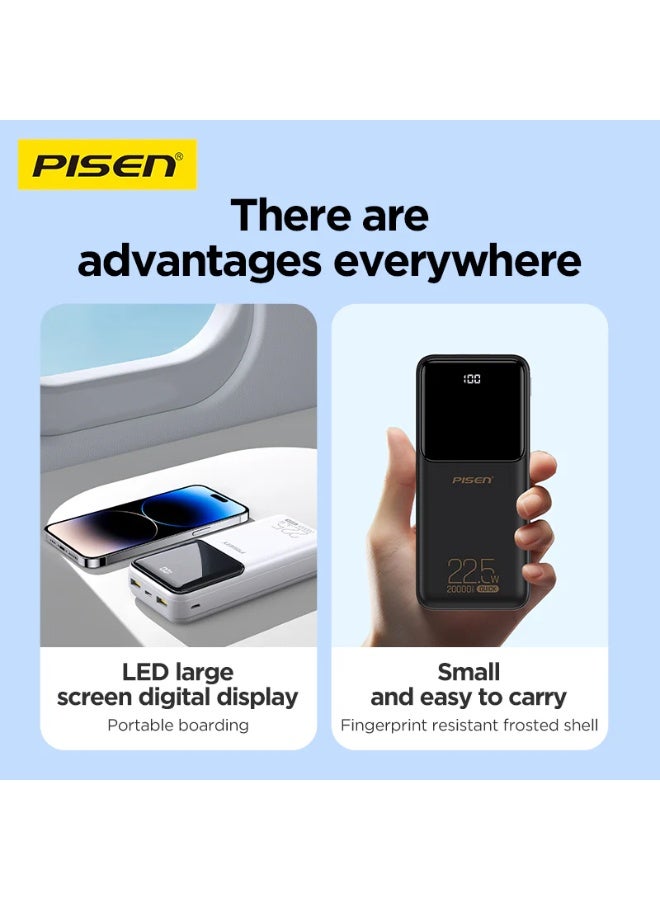 PISEN 20000mAh Power Bank, 22.5W Fast Charging, Semi Mirror Design, PD3.0 & QC3.0, USB-A/Type-C/Micro Input & Output, Portable External Battery TP-D039 - Image 2