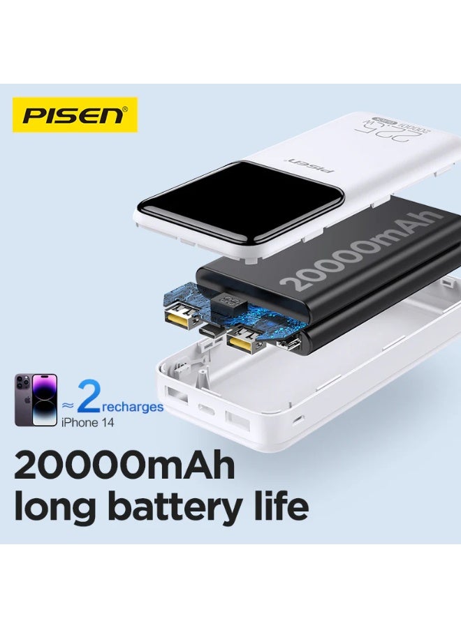 PISEN 20000mAh Power Bank, 22.5W Fast Charging, Semi Mirror Design, PD3.0 & QC3.0, USB-A/Type-C/Micro Input & Output, Portable External Battery TP-D039 - Image 5
