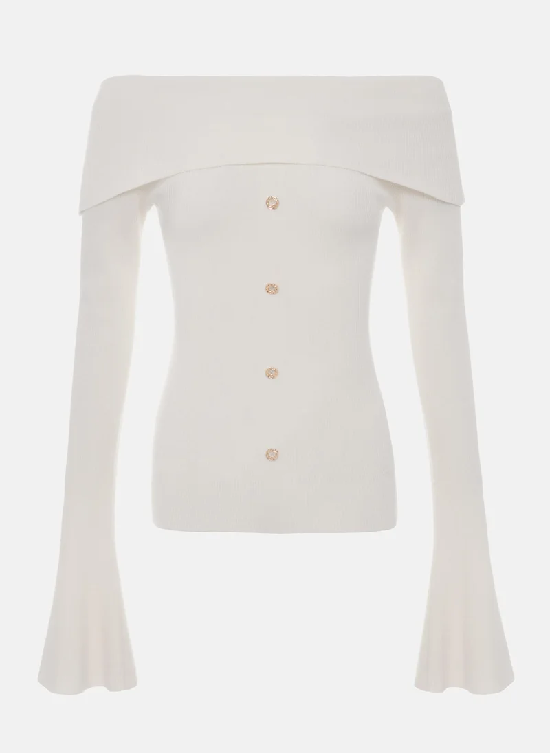 Lichi Open shoulders top with decorative buttons