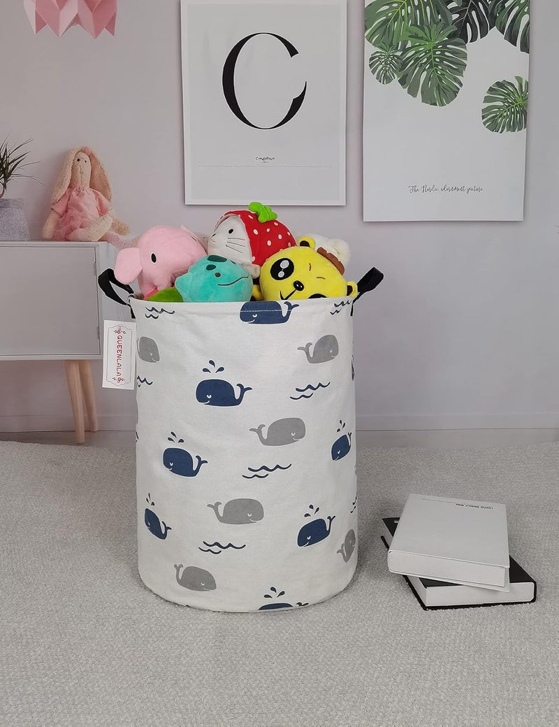 QUEENLALA Large Storage Basket, Laundry Hamper, Washing Basket, Clothes Basket, Bathroom, Home Decor, Collapsible Round Storage Bin, Boys and Girls Hamper, Boxes, Clothing (Round-Blue Cute Whale) - Image 4