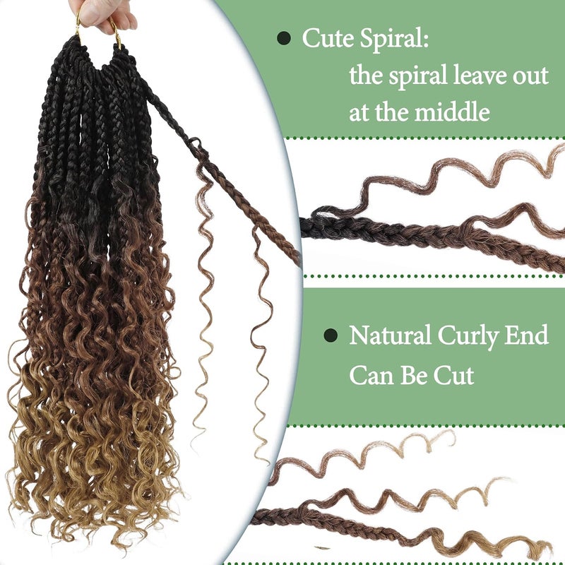 Eerya Goddess Box Braids Crochet Hair 14 Inch 8 Packs Pre-looped Bohemian Crochet Boho Box Braids With Curly Ends 3X Crochet Braids Hair for Women Synthetic Braiding Hair (14 inch, T1B/30/27) - Image 4