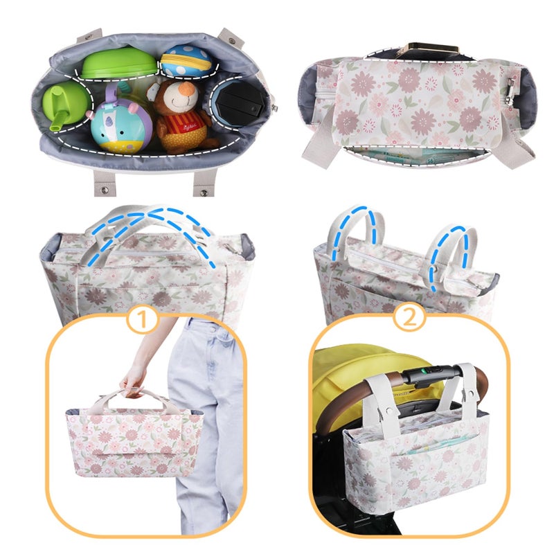 WedFeir Universal Stroller Organizer with Insulated Cup Holder and Phone Bag, Stroller Bag Caddy Organizer Accessories for Stroller like Uppababy, Baby Jogger, Britax, BOB, Umbrella and Pet Stroller. - Image 2