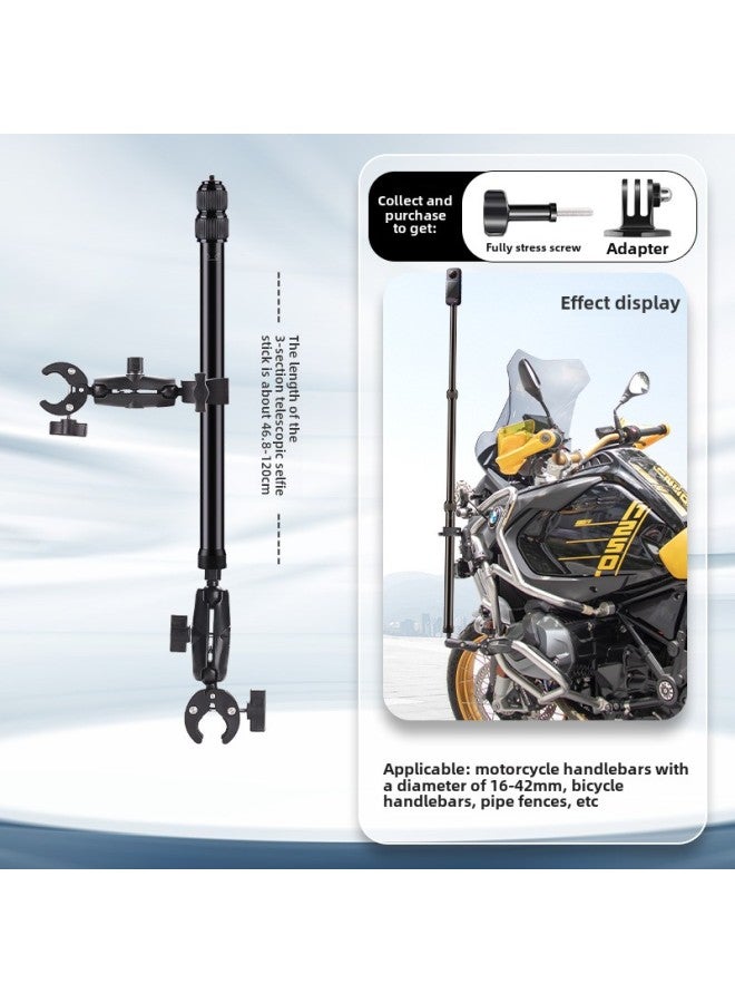 Suitable For Insta3603 Sports Camera Motorcycle Riding Bracket X4/x3 Invisible Selfie Stick Strong Clamp Frame-Color:Single Head Clamp Double Head Clamp 1.2 Meters Selfie Stick - Image 1