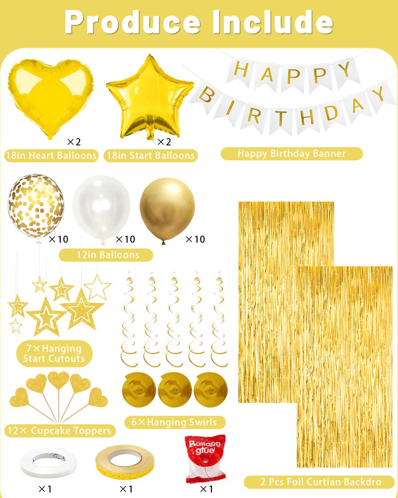 Lutoys Golden Happy Birthday Party Decorations, Happy Birthday Banner, Gold Foil Heart Star Confetti Balloons Curtain Backdrop Hanging Swirls Party Decor for Boys Men - Image 4