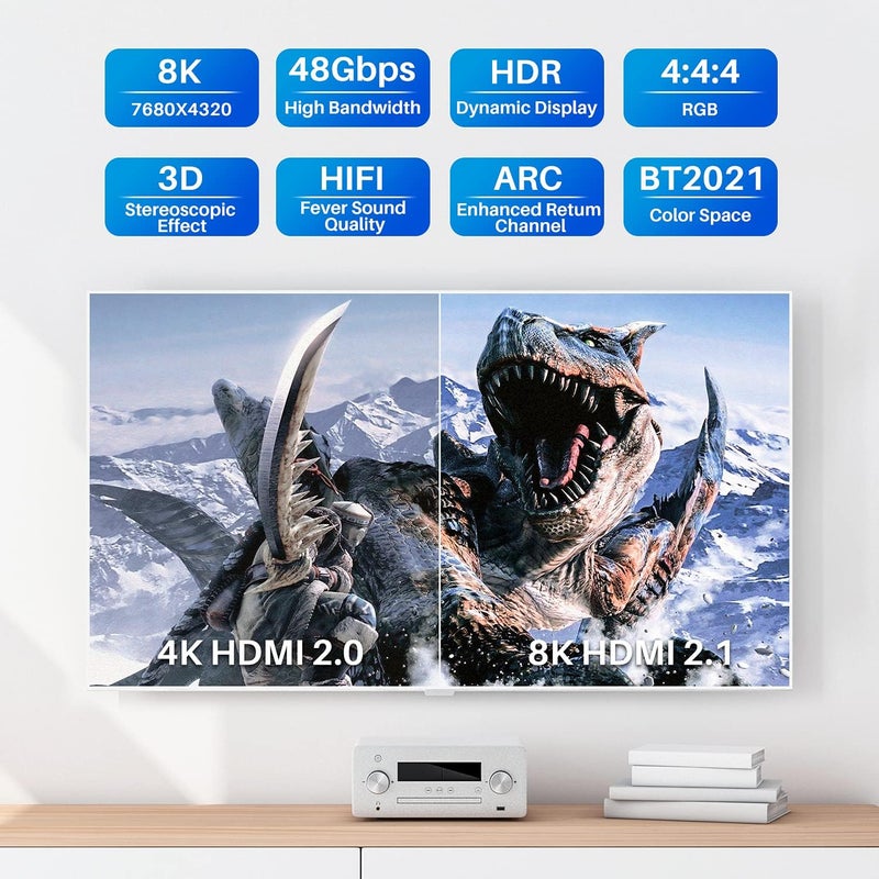 Adoreen 8K Fiber Optic HDMI 2.1 Cable 40 Feet, Active Optical HDMI Cord for 8K@60Hz 4K@120Hz 2K@240Hz Dynamic HDR eARC HDCP2.2&2.3 4:4:4 3D,Compatible PS5/PS4,Ultra HD TV(12.2m) - Image 3