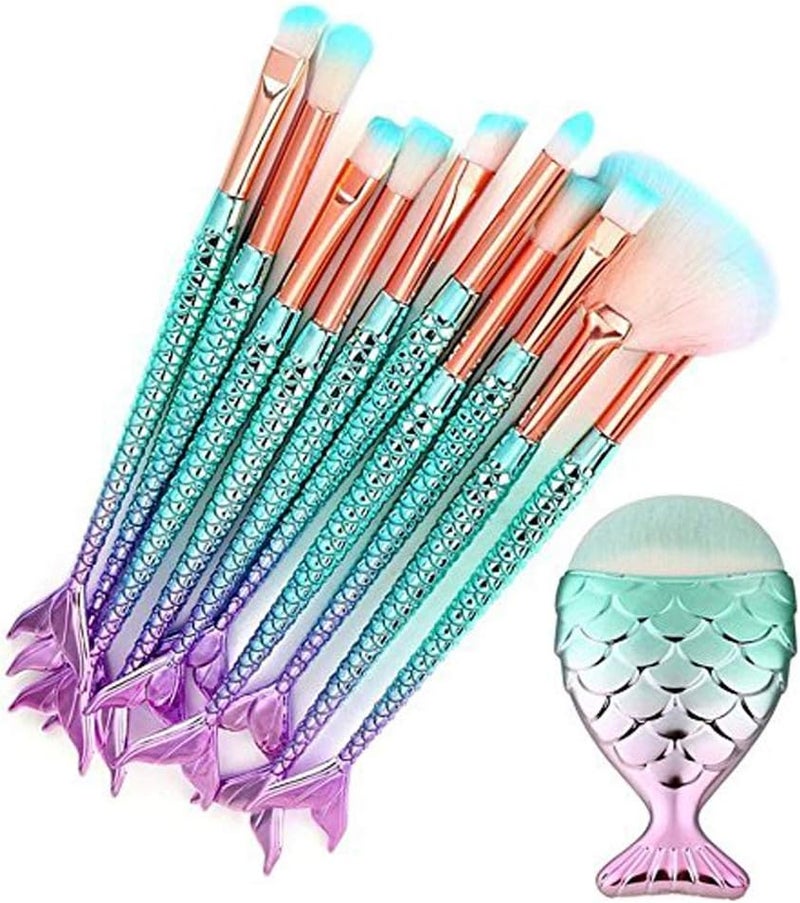 Tenmon 11 Pcs Mermaid Makeup Brush Set Professional Eye Makeup Brushes For Eyeshadow Concealer Eyeliner Brow Blending Brush Tool - Image 1