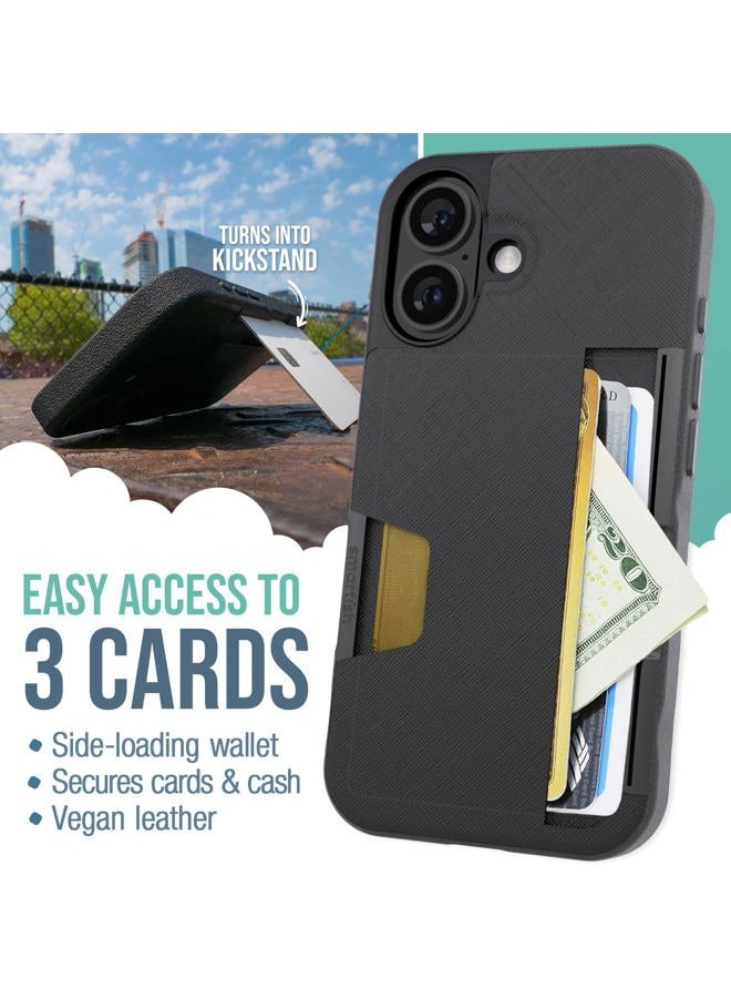 Smartish ® iPhone 16 Wallet Case - Wallet Slayer Vol. 2 [Slim + Protective] Credit Card Holder w/Kickstand - Drop Tested Hidden Card Slot Cover Compatible w/Apple iPhone 16 - Black Tie Affair - Image 2