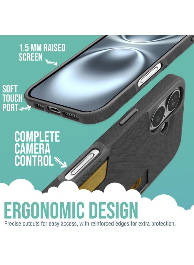 Smartish ® iPhone 16 Wallet Case - Wallet Slayer Vol. 2 [Slim + Protective] Credit Card Holder w/Kickstand - Drop Tested Hidden Card Slot Cover Compatible w/Apple iPhone 16 - Black Tie Affair - Image 3