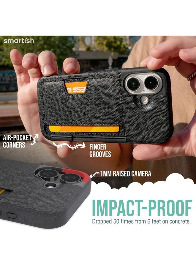 Smartish ® iPhone 16 Wallet Case - Wallet Slayer Vol. 2 [Slim + Protective] Credit Card Holder w/Kickstand - Drop Tested Hidden Card Slot Cover Compatible w/Apple iPhone 16 - Black Tie Affair - Image 4