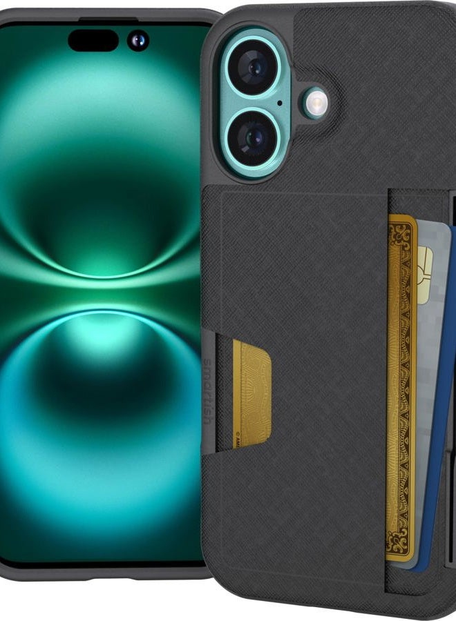 Smartish ® iPhone 16 Wallet Case - Wallet Slayer Vol. 2 [Slim + Protective] Credit Card Holder w/Kickstand - Drop Tested Hidden Card Slot Cover Compatible w/Apple iPhone 16 - Black Tie Affair - Image 1
