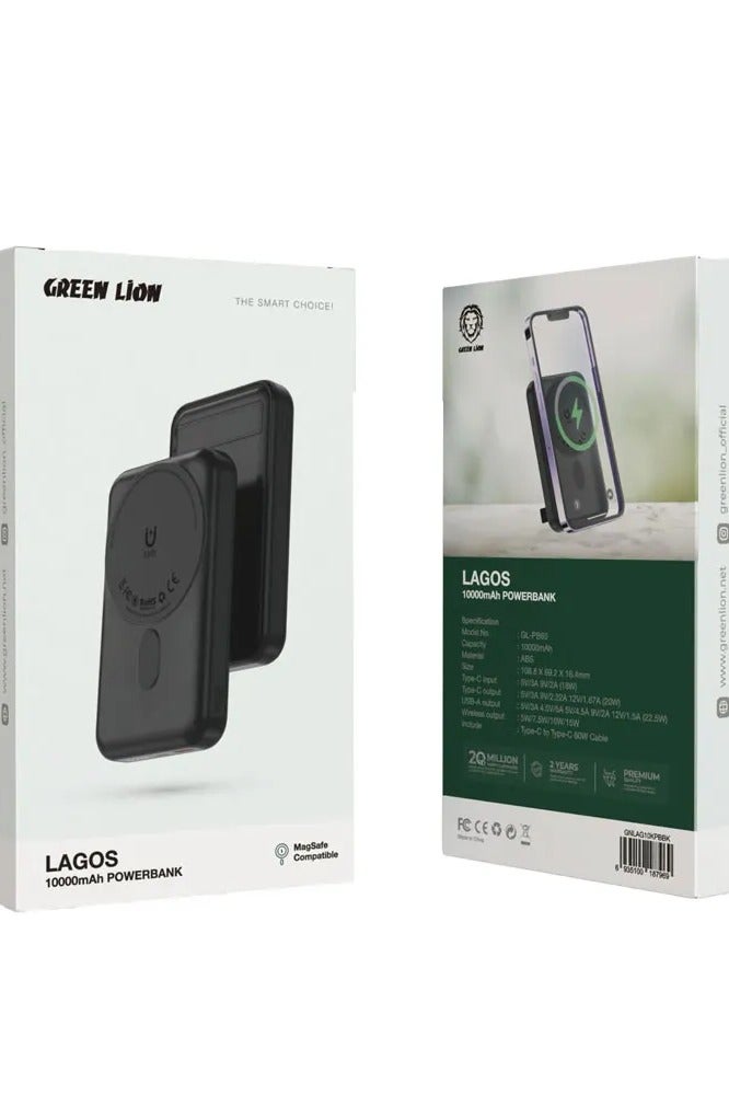 GREEN LION Lagos 10000mAh MagSafe Power Bank 20W / Strong Adsorption / Built-in Stand Powerbank 10000 mAh- Black - Image 2