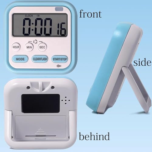 Trifecta Digital Kitchen Timer Stop Watch LCD Screen Loud Alarm Strong Magnetic Back and Stand Minute Seconds Count Up Countdown and Simple Operation for Homework Game Exercise Kids (Blue) - Image 3
