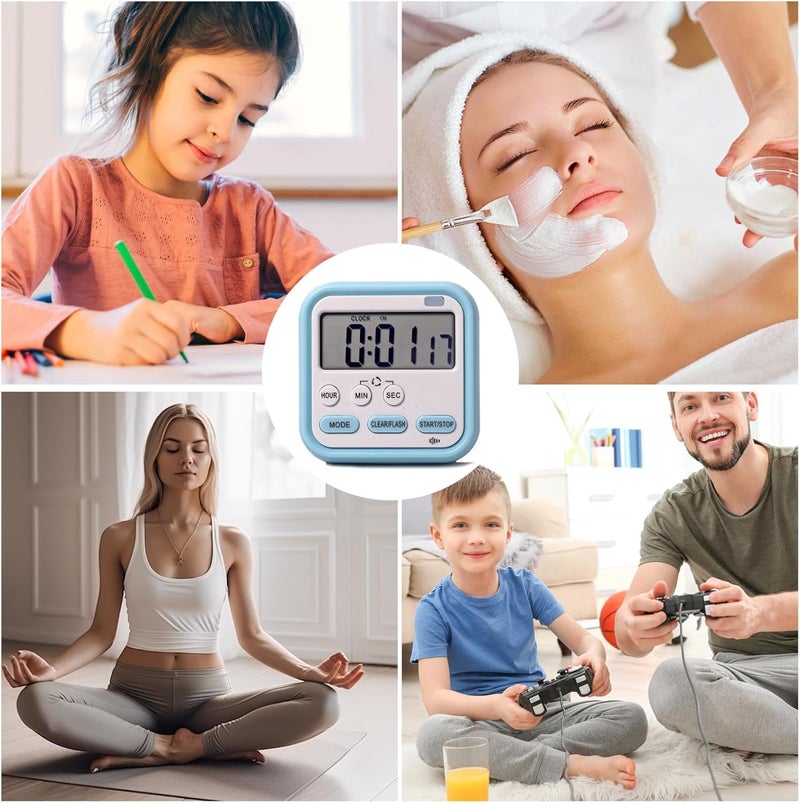 Trifecta Digital Kitchen Timer Stop Watch LCD Screen Loud Alarm Strong Magnetic Back and Stand Minute Seconds Count Up Countdown and Simple Operation for Homework Game Exercise Kids (Blue) - Image 4