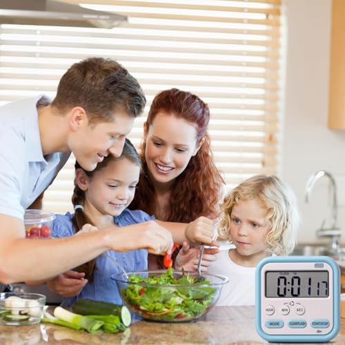 Trifecta Digital Kitchen Timer Stop Watch LCD Screen Loud Alarm Strong Magnetic Back and Stand Minute Seconds Count Up Countdown and Simple Operation for Homework Game Exercise Kids (Blue) - Image 5