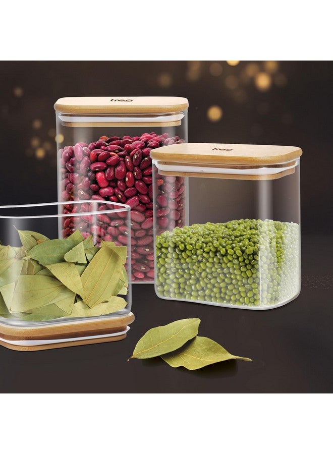 Treo By Milton Recto Kitchen Storage Jar with Airtight Wooden Lid, 1300ml, Borosilicate Glass Container, Transparent, Microwave & Refrigerator Safe Canister for Coffee Tea Sugar Spice Cookies Flour - Image 3