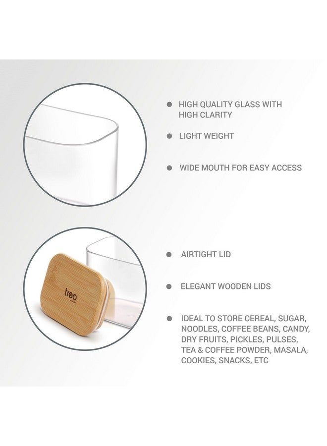 Treo By Milton Recto Kitchen Storage Jar with Airtight Wooden Lid, 1300ml, Borosilicate Glass Container, Transparent, Microwave & Refrigerator Safe Canister for Coffee Tea Sugar Spice Cookies Flour - Image 2