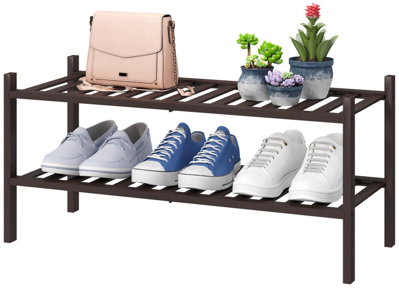 viewcare 2Tier Shoe Rack for Entryway Bamboo Shoe Rack for Closet Free Standing Shoe Racks for Indoor Outdoor Stackable Shoe Shelf Storage Organizer for Hallway Closet