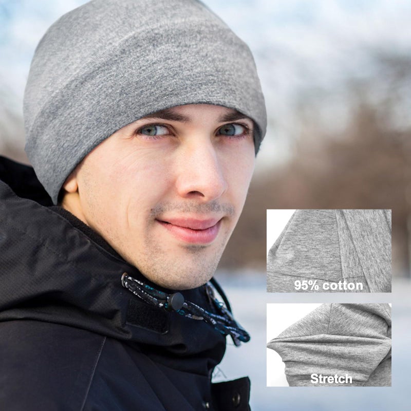 Quacc Unisex Cotton Beanie Hat Thin Running Skull Cap Winter Summer Sports Hat Chemo Cap Multifunctional Lightweight Helmet Liner Night Sleep Cap Beanies Hat for Men Women (Light Gray) - Image 4