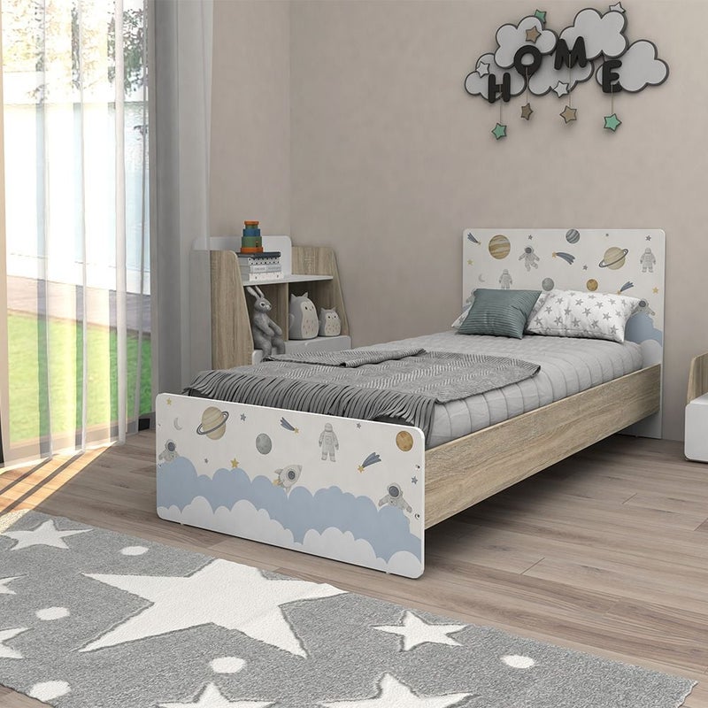 DANUBE HOME Kinder Space 90x200 Kids Bed | Modern Design Wooden Kids Bed Frame Furniture | Comfortable Bed (Mattress Not Included) - White & Sonoma Oak - Image 1