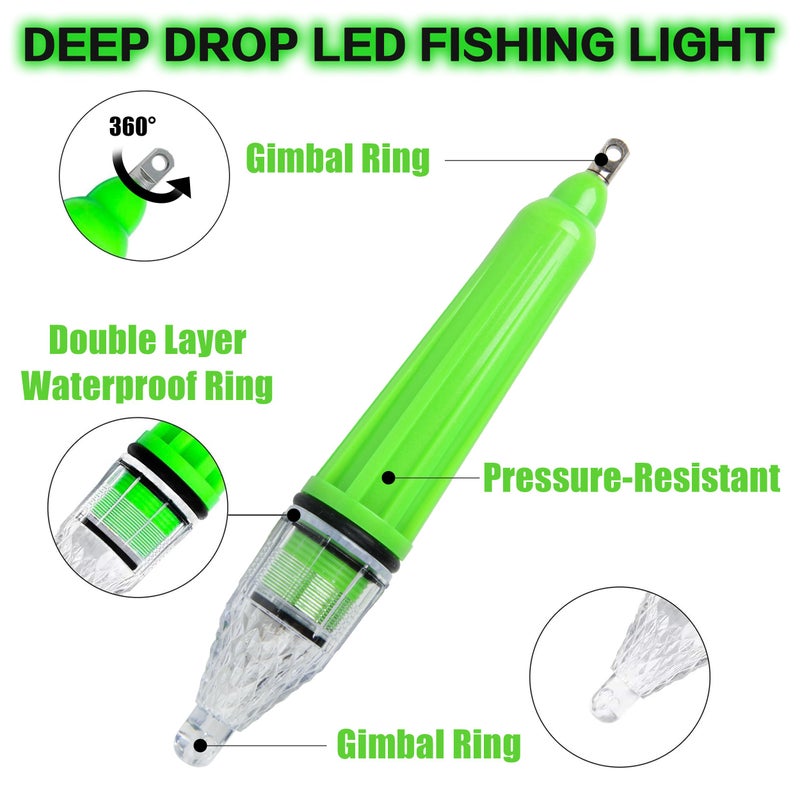 OROOTL LED Fishing Light Deep Drop Fishing Lights Waterproof Underwater Fishing Lights Attractive Glow Bait Lure Lamp Green White Red Blue Night Fishing Tools for Saltwater Freshwater, Green - Image 3