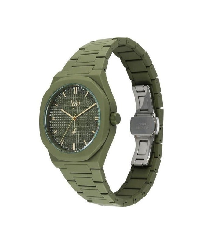 fastrack Vyb Hustler Fastrack By Titan Quartz Analog Green Dial Metal Strap Watch For Men fv30015qm02w - Image 3
