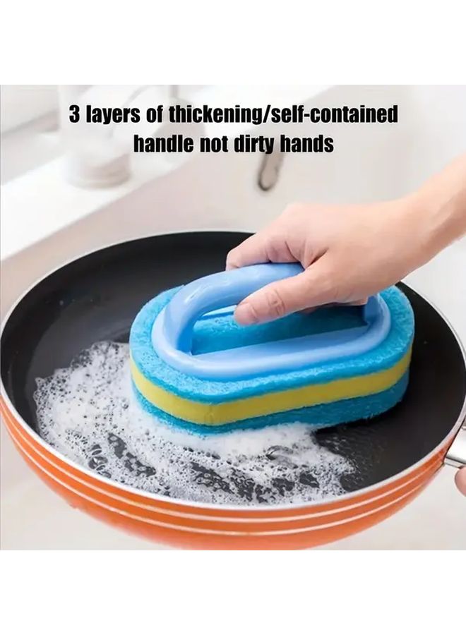 3 Layer Thickened Cleaning Brush With Handle 1pc Portable Design For Bathroom Bathtub Tile Kitchen Living Room Medium Hardness Dishwashing Sponge Pot Scrubber Powerful Stain Removal - Image 2
