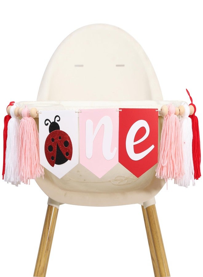 UOAOU Ladybug One High Chair Tassel Banner - Ladybug 1st Birthday Party Decorations, Insect Theme High Chair Banner, Pink Red White Tassel Birthday Decorations, Insect Photo Props Party Supplies - Image 1