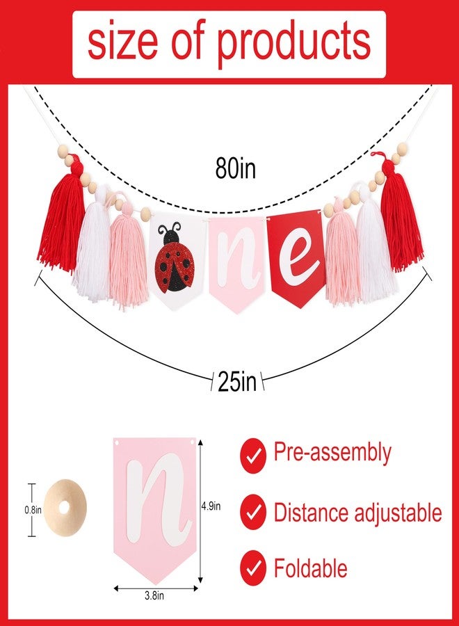 UOAOU Ladybug One High Chair Tassel Banner - Ladybug 1st Birthday Party Decorations, Insect Theme High Chair Banner, Pink Red White Tassel Birthday Decorations, Insect Photo Props Party Supplies - Image 2
