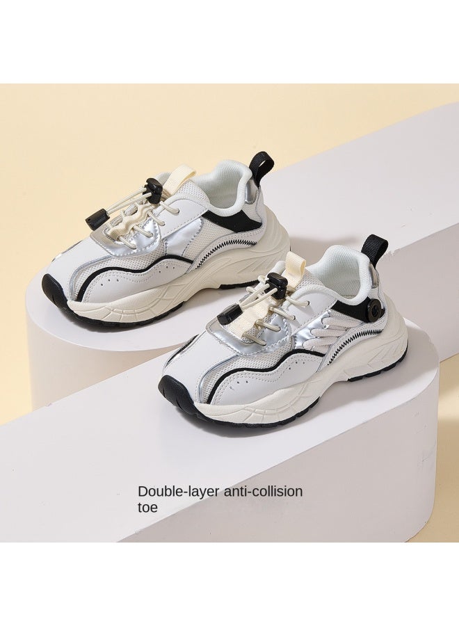 【سلسلة الرياضية للأطفال المتوسطة والكبيرة】أحذية رياضية للأطفال، أحذية موضة الربيع/الخريف، أحذية رياضية بيضاء قابلة للتنفس، أحذية قماشية - Image 4