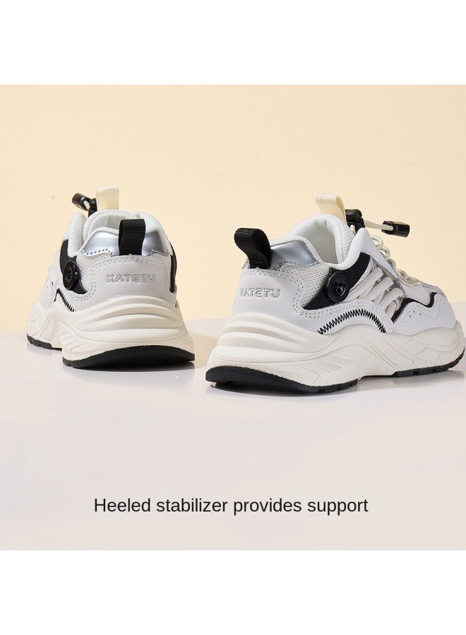 【سلسلة الرياضية للأطفال المتوسطة والكبيرة】أحذية رياضية للأطفال، أحذية موضة الربيع/الخريف، أحذية رياضية بيضاء قابلة للتنفس، أحذية قماشية - Image 5