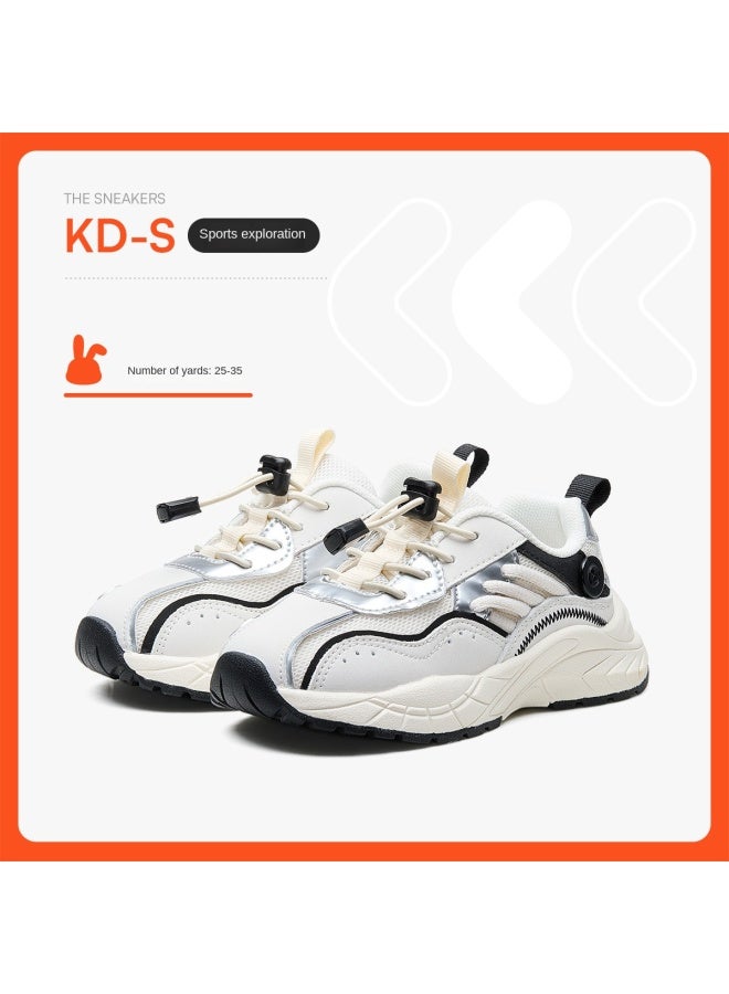 【سلسلة الرياضية للأطفال المتوسطة والكبيرة】أحذية رياضية للأطفال، أحذية موضة الربيع/الخريف، أحذية رياضية بيضاء قابلة للتنفس، أحذية قماشية - Image 3