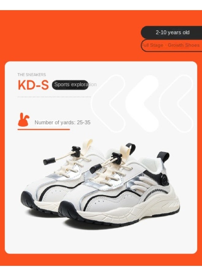 【سلسلة الرياضية للأطفال المتوسطة والكبيرة】أحذية رياضية للأطفال، أحذية موضة الربيع/الخريف، أحذية رياضية بيضاء قابلة للتنفس، أحذية قماشية - Image 1