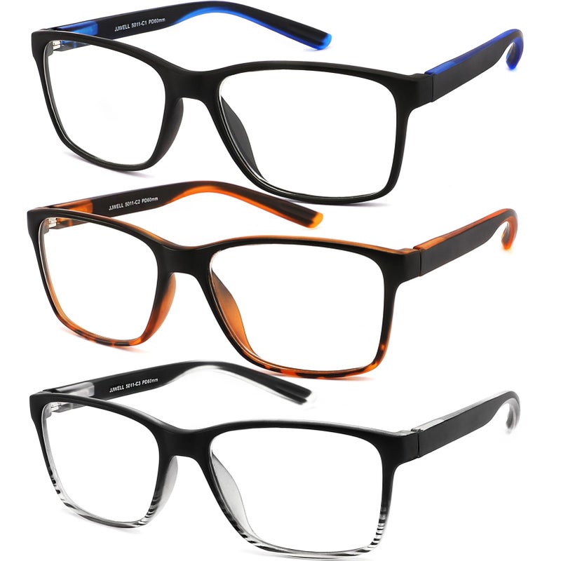 JJWELL 3 Pack Reading Glasses for Men Blue Light Blocking with Spring Hinge Anti EyestrainDrynessUV Large Wide Square Readers for Men Two Tone Computer Reader Glasses Eyeglass15 Strength