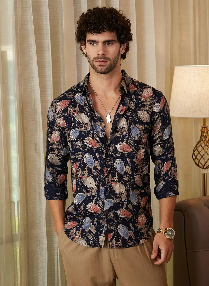 CAHOOT Men's Onyx Black Bloom-Traces Shirt