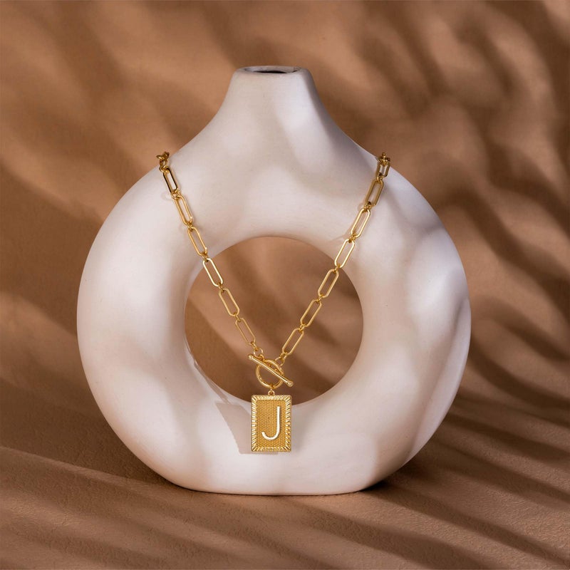 Robaice 14K Gold Plated Initial Letter Necklace for Women, Personalized Alphabet Pendant with Inspirational Engraving, Paperclip Chain Non-Tarnish Jewelry Gift for Her, Style J - Image 4